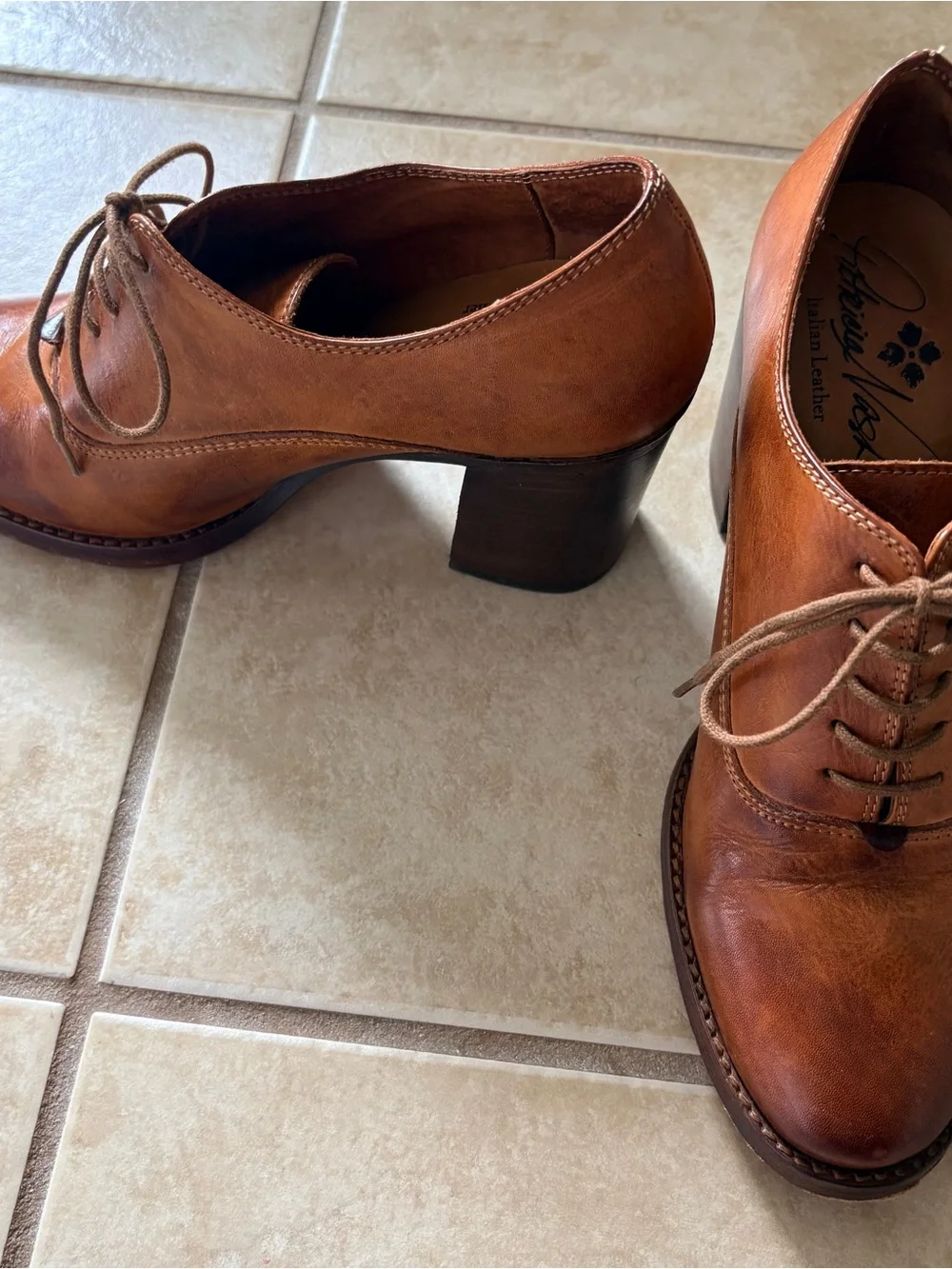 Patricia Nash Cognac Brown Leather Lace-Up Ankle Booties
